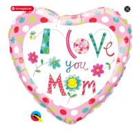 BALLON ALU COEUR I LOVE MOM FLEURS 18"46CM