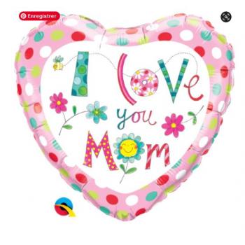 BALLON ALU COEUR I LOVE MOM FLEURS 18"46CM