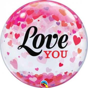 BUBBLE LOVE YOU CONFETTIS COEUR 22" 56CM