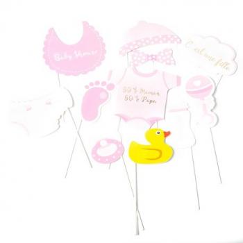 KIT PHOTOBOOTH BABY SHOWER FILLE 11 PCS