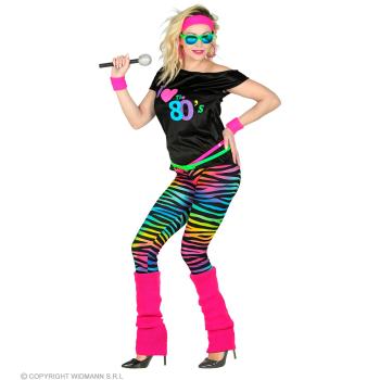 COSTUME DES ANNEES 80 T.M (tshirt/guêtres/legging/bandeau/2 bracelets